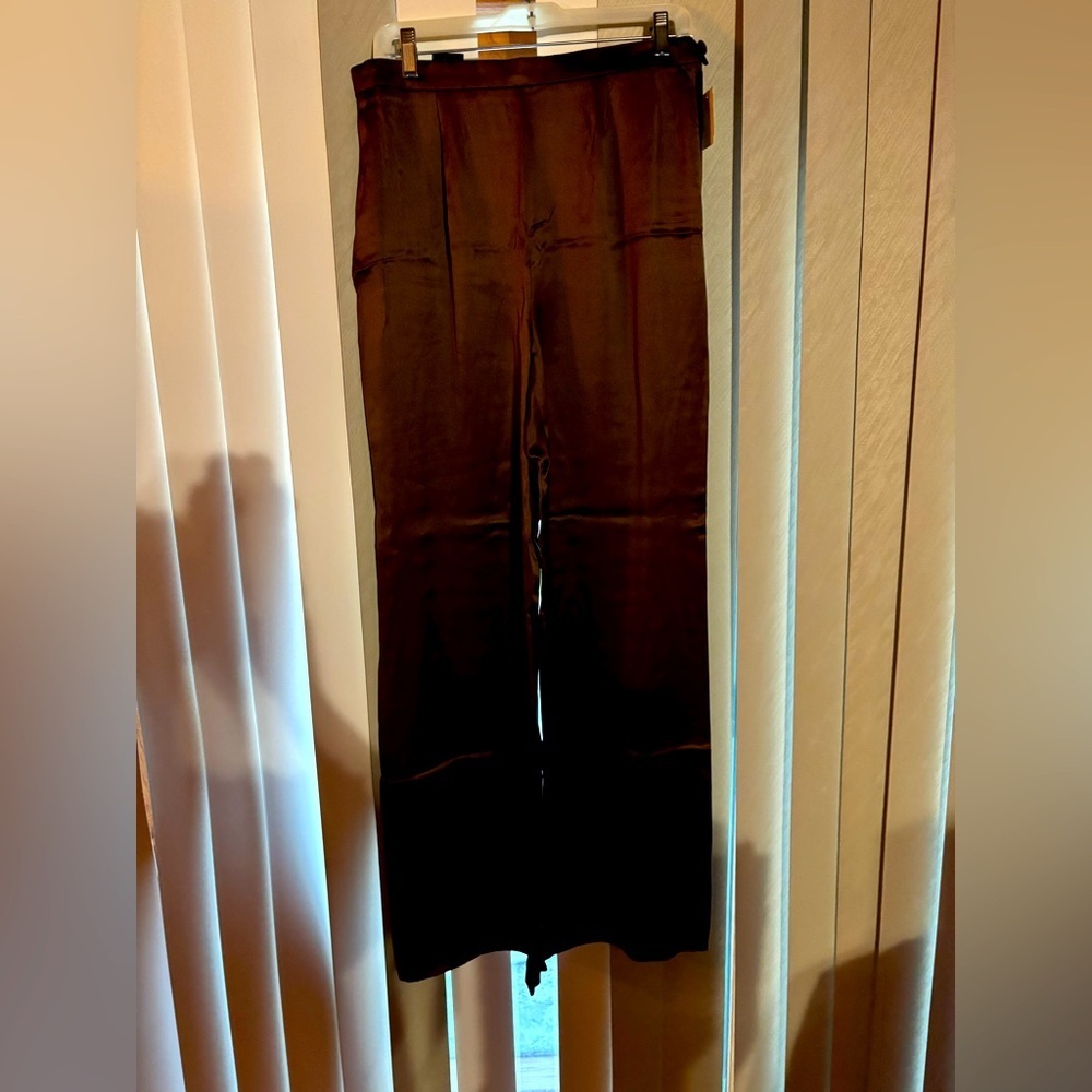 High-Rise Wide-Leg Black Satin Pants